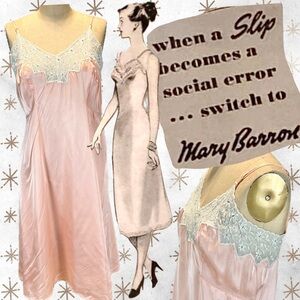 VINTAGE 1940s satin dress slip nightgown lingerie lace bias cut Mary Barron MCM